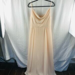 Amsale Tali Cowl Neck‎ Maxi Formal Crepe Bridesmaid Dress Blush Size 14
